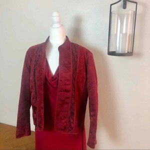 Chico's Red Mixed Media Damask Brocade Blazer Jacket Size L